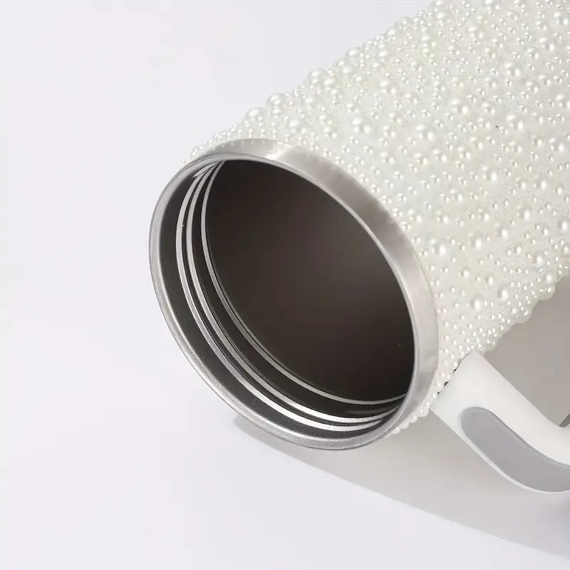 40oz Sweet Pearl-Embellished Stainless Steel Insulated Tumbler with Handle and Straw - Large Capacity, Reusable, Hand Wash Only, Perfect for Car, Travel, and Holiday