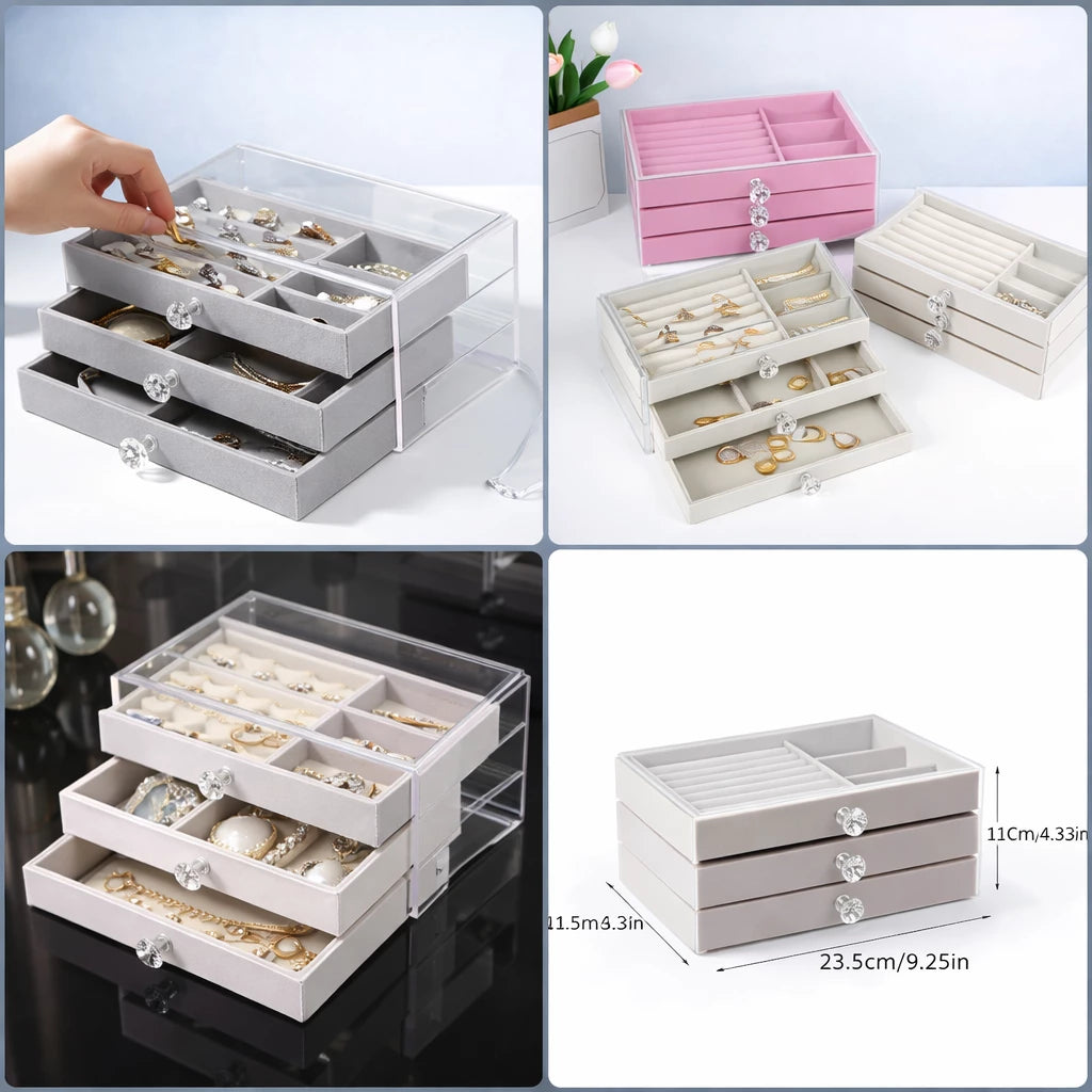 Premium Jewelry Organizer Box 3 Layer Drawer Storage