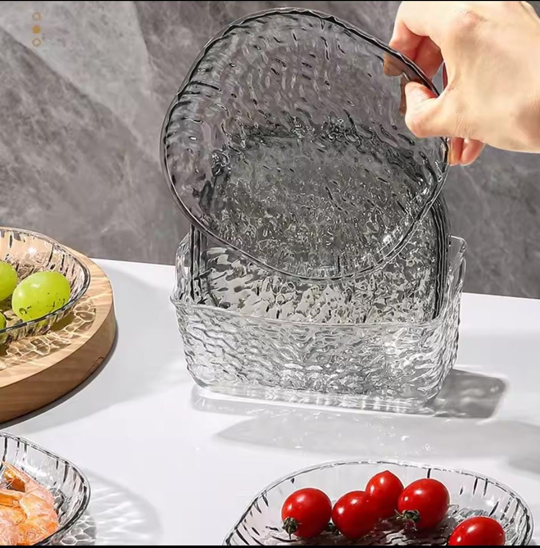 Textured Glass Serving & Storage Bowl Set.