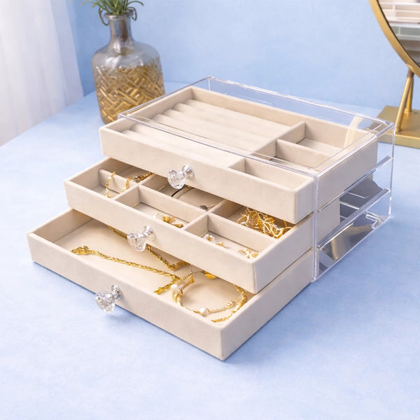 Premium Jewelry Organizer Box 3 Layer Drawer Storage