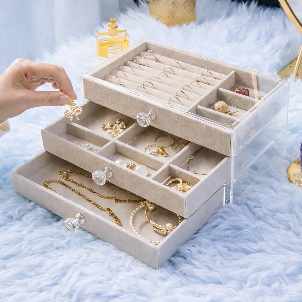 Premium Jewelry Organizer Box 3 Layer Drawer Storage
