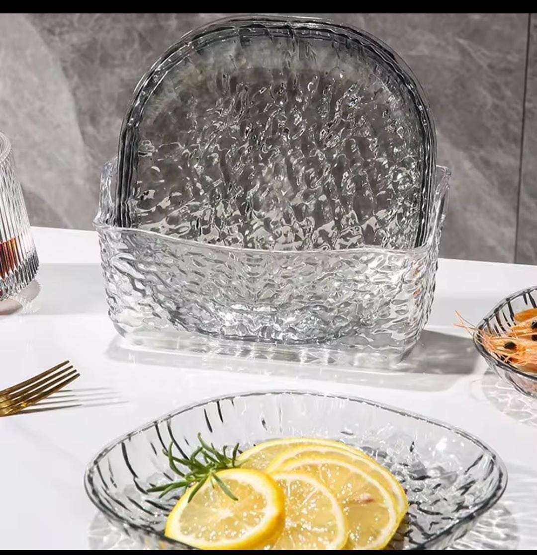 Textured Glass Serving & Storage Bowl Set.