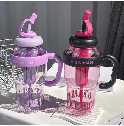 Trendy Oversized Tumbler - 32oz Summer Cup with Straw & Leakproof Lid - Cute Lucky Print Design for Travel, Beach & Outdoor Adventures